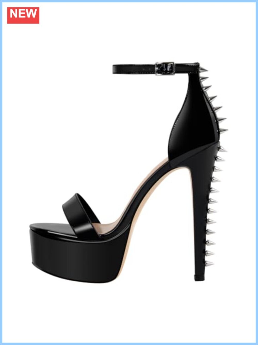 Studded Platform Stiletto Heels Ankle Strap Open Toe Faux Leather Party Prom